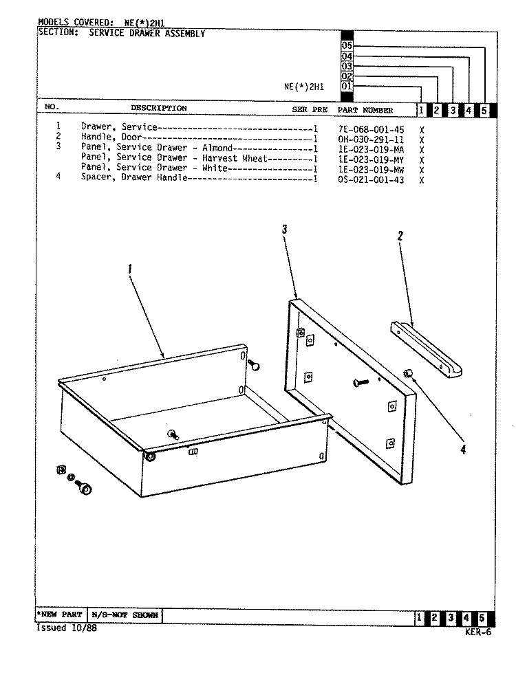 DRAWER Diagram and Parts List for NEW2H1  Norge Range