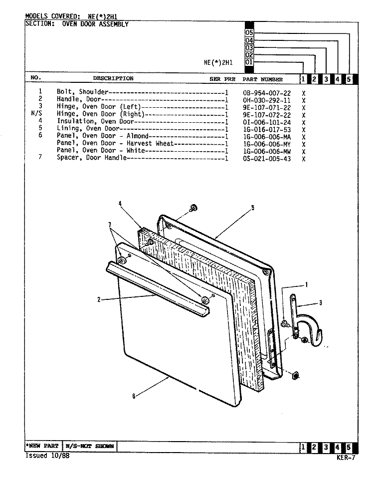 DOOR Diagram and Parts List for NEW2H1  Norge Range