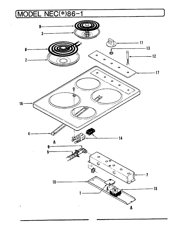 TOP ASSEMBLY Diagram and Parts List for NECW86-1  Norge Cooktop