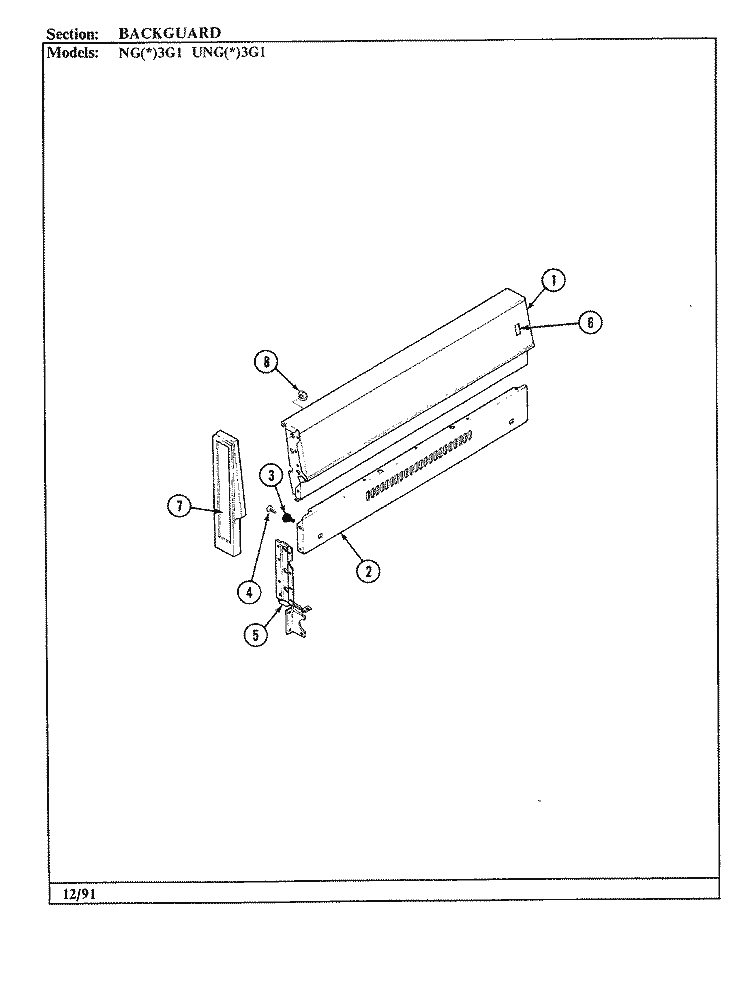 CONTROL PANEL Diagram and Parts List for UNGW3G1  Norge Range