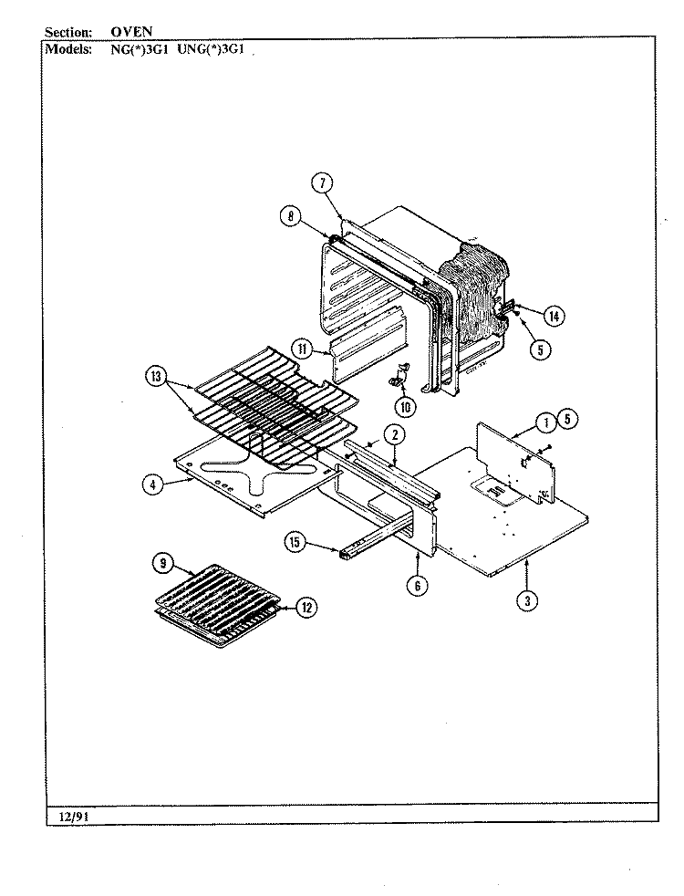 OVEN Diagram and Parts List for UNGA3G1  Norge Range