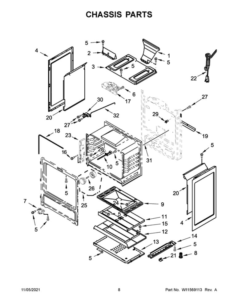 Chassis Parts Diagram and Parts List for AGR6603SFW4  Amana Range