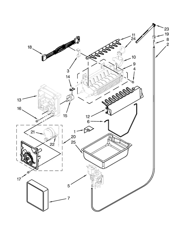 Icemaker Parts Diagram and Parts List for MFF2258VEA10  Maytag Refrigerator