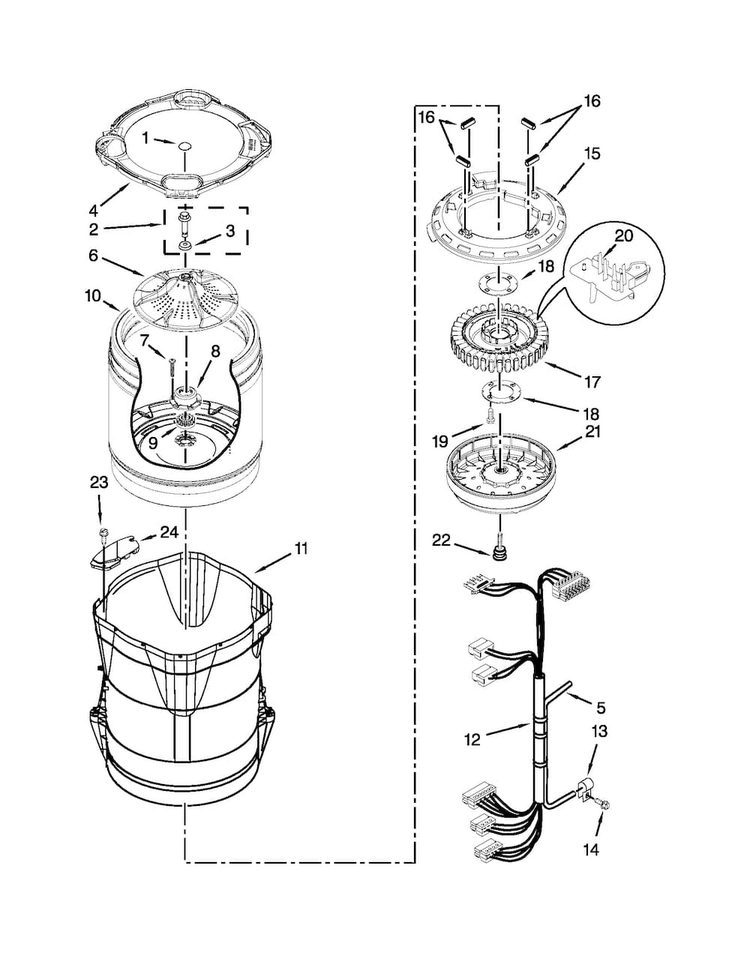 Motor, Basket And Tub Parts Diagram and Parts List for MVWB880BW0  Maytag Washer