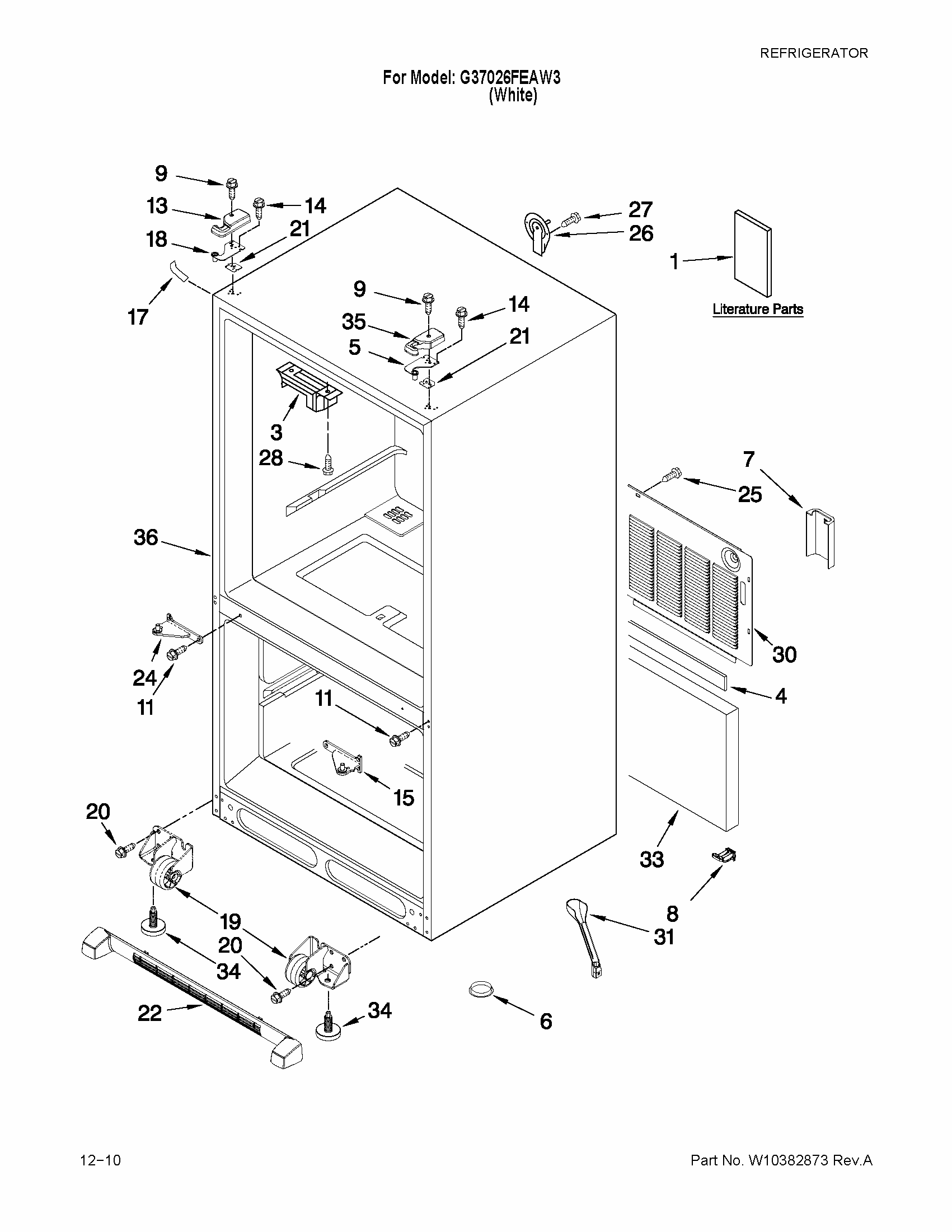 Cabinet Parts Diagram and Parts List for G37026FEAW3  Maytag Refrigerator
