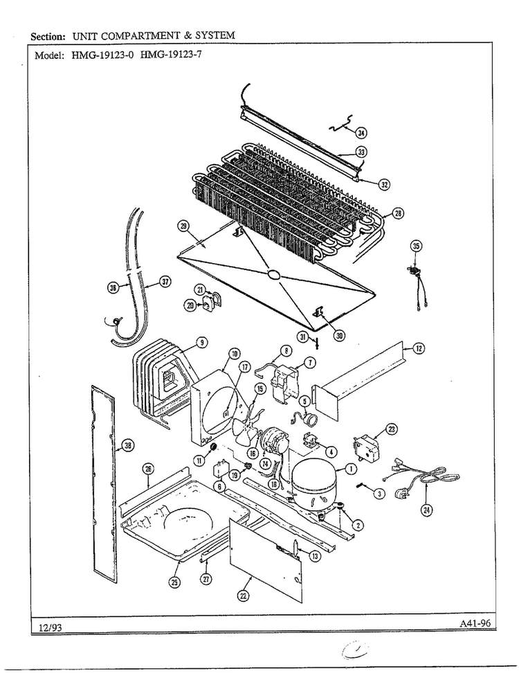 Unit Compartment And System Diagram and Parts List for 19123-0  Admiral Refrigerator