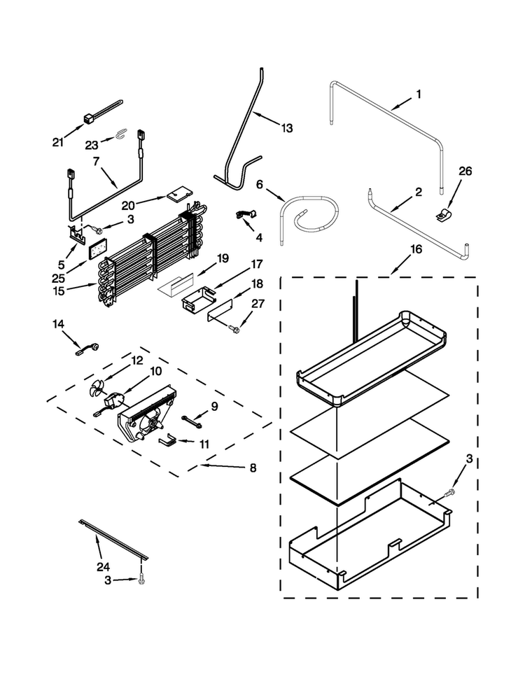 Lower Unit And Tube Parts Diagram and Parts List for JF42SSFXDA01  Jenn-Air Refrigerator