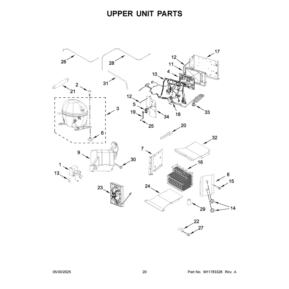 Upper Unit Parts Diagram and Parts List for JBSFS42NMX25  Jenn-Air Refrigerator