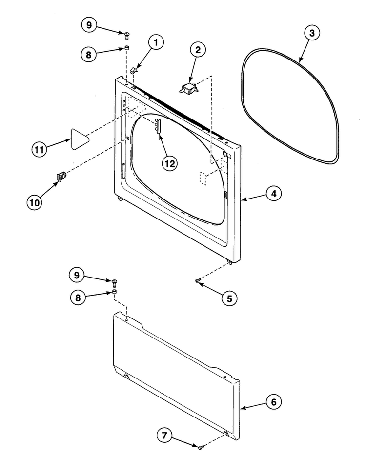 Front Panel Diagram and Parts List for SDGF09QJ  Speed Queen Dryer