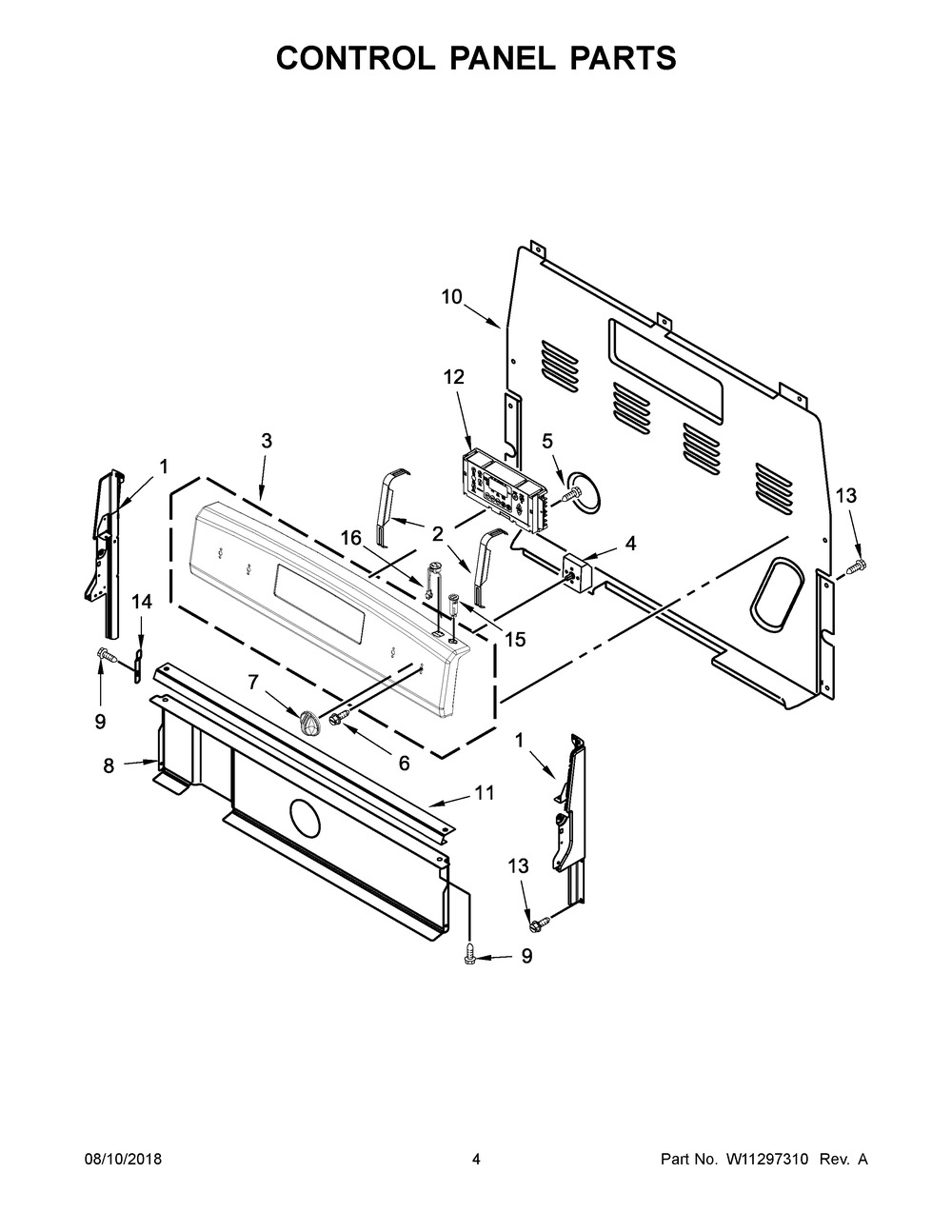 Control Panel Parts Diagram and Parts List for YACR4303MFW3  Maytag Range