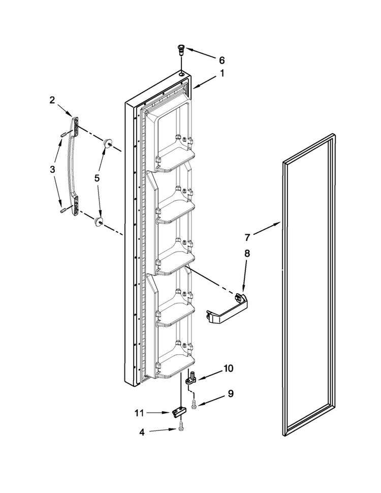 Freezer Door Parts Diagram and Parts List for 5MSF25N4BA00  Maytag Refrigerator
