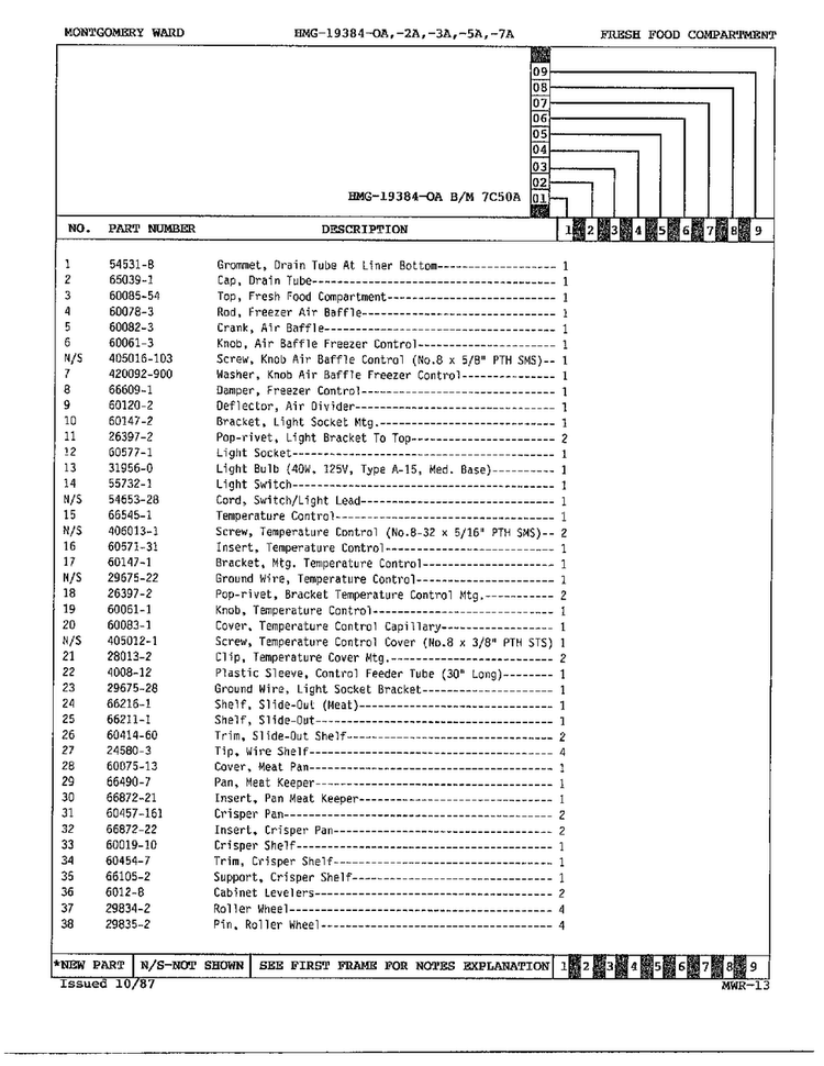 Fresh Food Compartment Page 2 Diagram and Parts List for 19384A  Admiral Refrigerator
