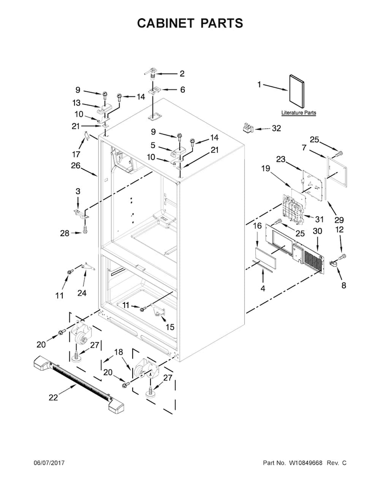 Cabinet Parts Diagram and Parts List for MFI2269DRH01  Maytag Refrigerator