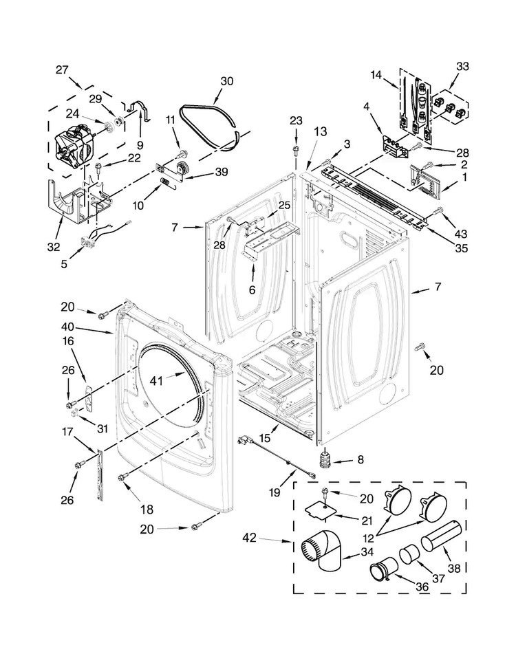 Cabinet Parts Diagram and Parts List for MED6000AG0  Maytag Dryer