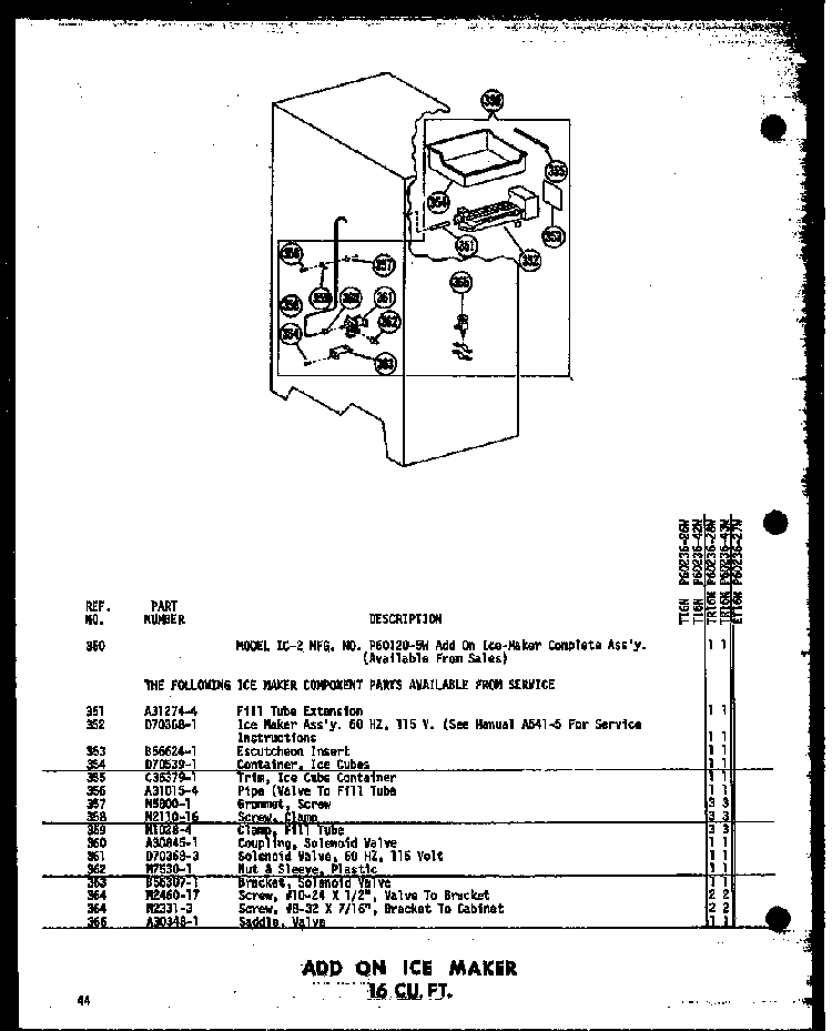 Add On Ice Maker 16 Cu. Ft. Diagram and Parts List for T16N-C-P60236-42WC  Amana Refrigerator