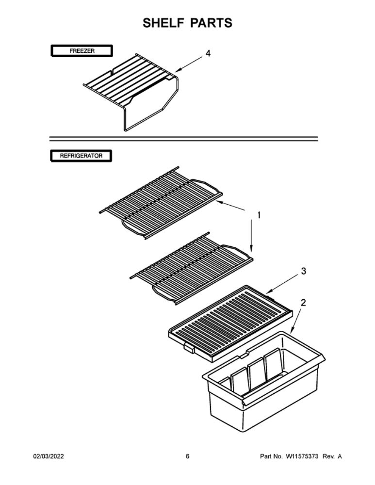 Shelf Parts Diagram and Parts List for ART104TFDW03  Amana Refrigerator