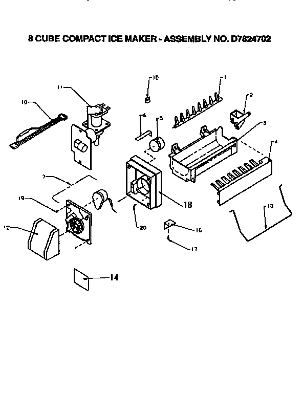 8 Cube Compact Ice Maker Diagram and Parts List for TX21R2-P1157609W  Amana Refrigerator
