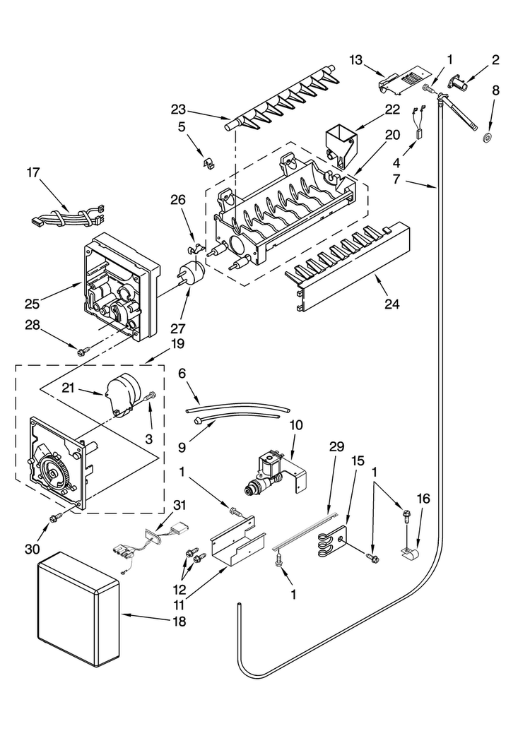 Icemaker Parts Diagram and Parts List for JF42PPFXDB00  Jenn-Air Refrigerator