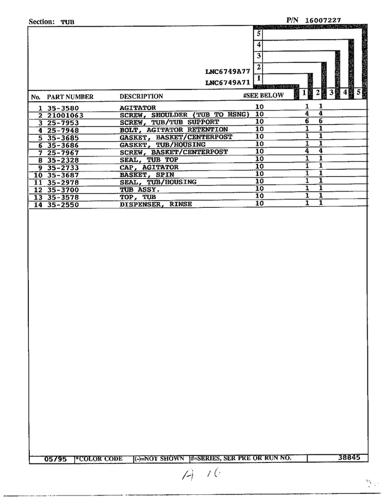 Tub Page 2 Diagram and Parts List for 6749  Norge Washer
