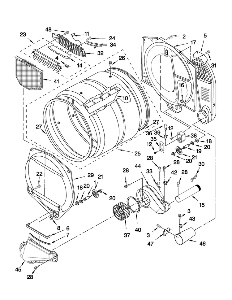 Bulkhead Parts Diagram and Parts List for MGDC700VJ0  Maytag Dryer