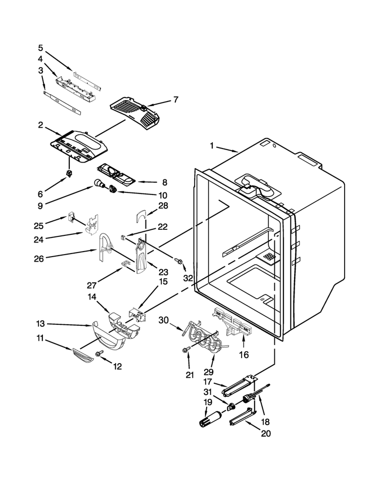Refrigerator Liner Parts Diagram and Parts List for JFC2089BEP01  Jenn-Air Refrigerator