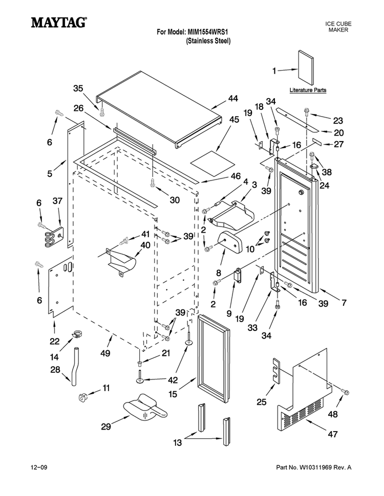 Cabinet Liner And Door Parts Diagram and Parts List for MIM1554WRS1  Maytag Ice Maker