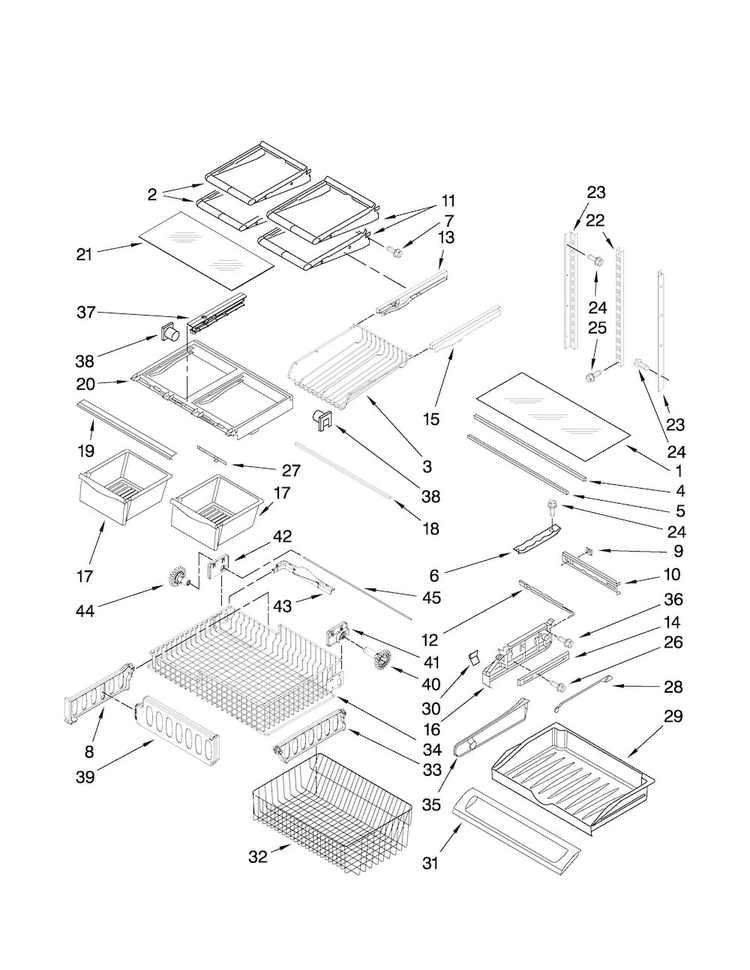 Shelf Parts Diagram and Parts List for MFD2562VEB3  Maytag Refrigerator