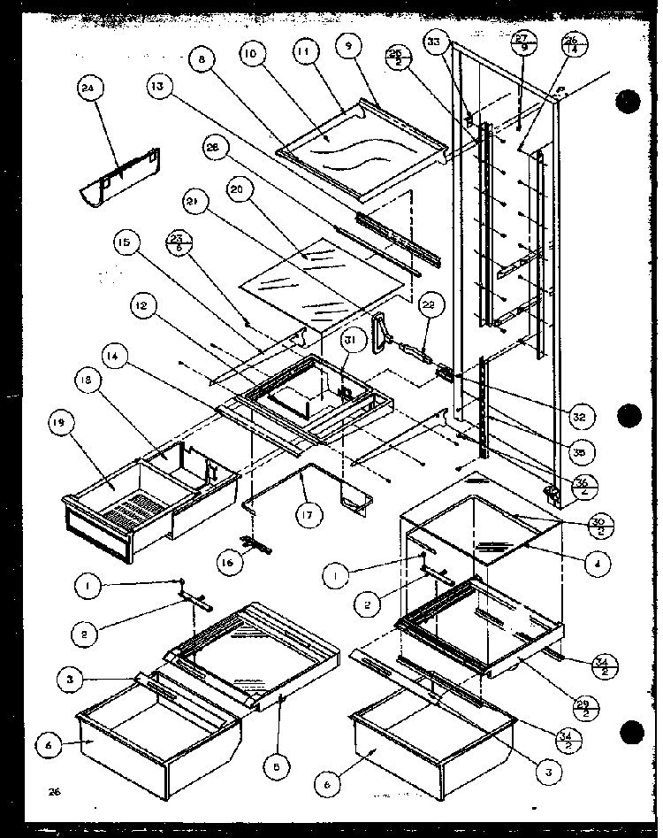 Refrigerator Shelving And Drawers Diagram and Parts List for 35541W-P1121709WW  Amana Refrigerator