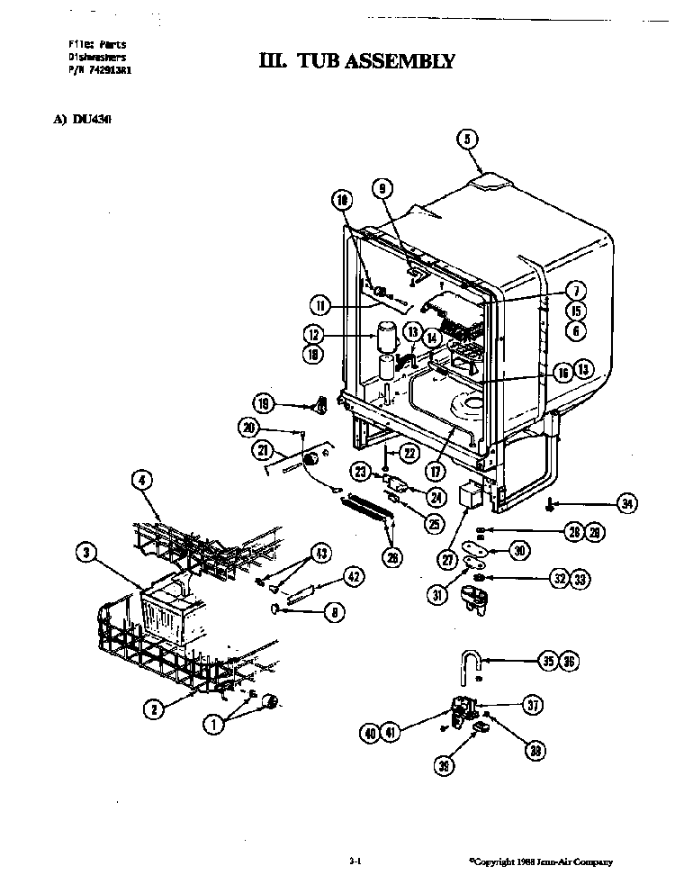 Tub Assembly Diagram and Parts List for DU460-20  Jenn-Air Dishwasher