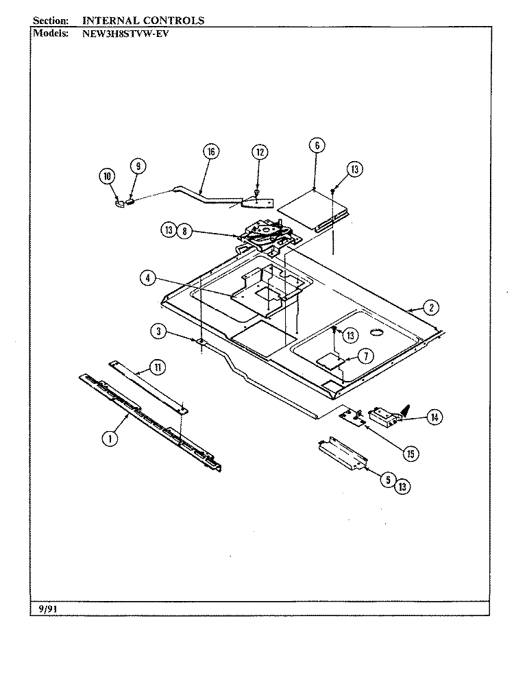 INTERNAL CONTROLS Diagram and Parts List for NEW3H8STVW-EV  Norge Range