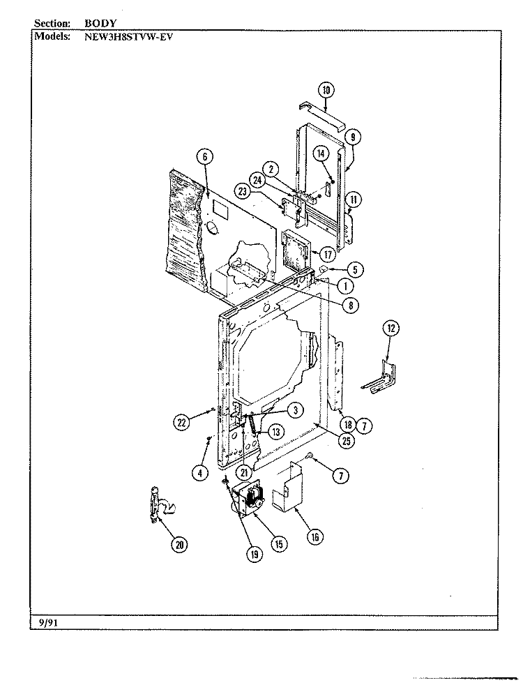 BODY Diagram and Parts List for NEW3H8STVW-EV  Norge Range