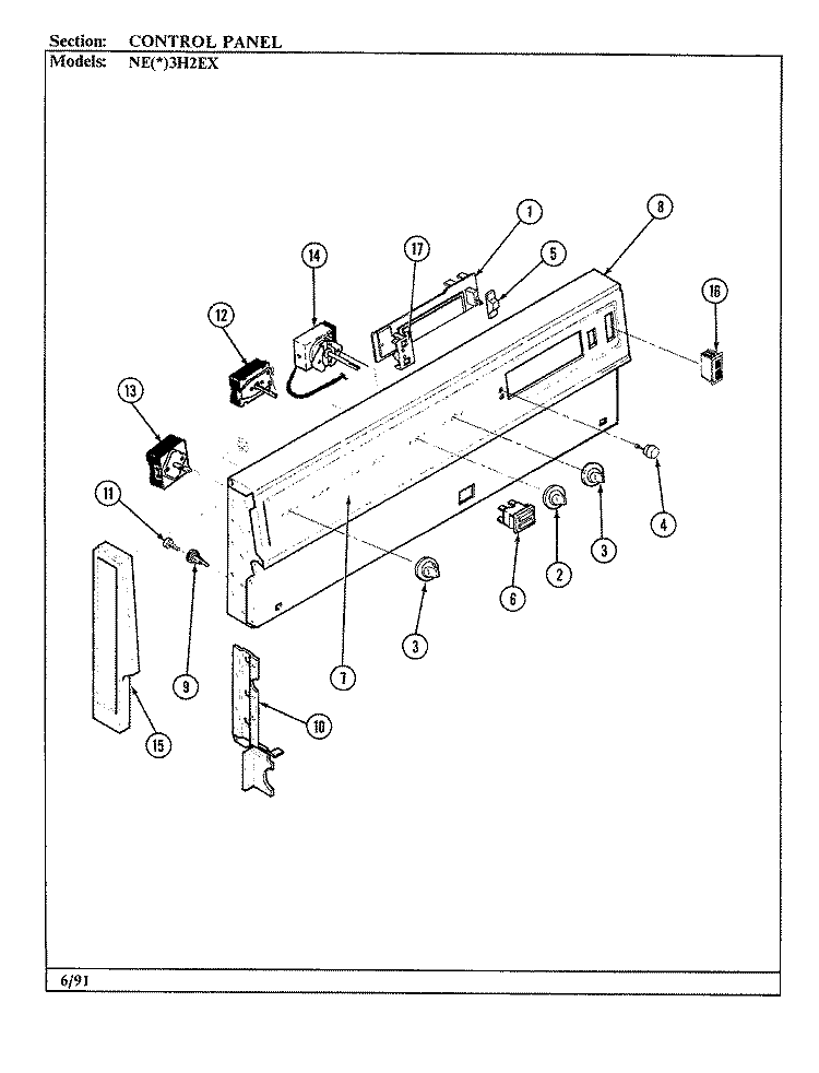 CONTROL PANEL Diagram and Parts List for NEA3H2EX  Norge Range