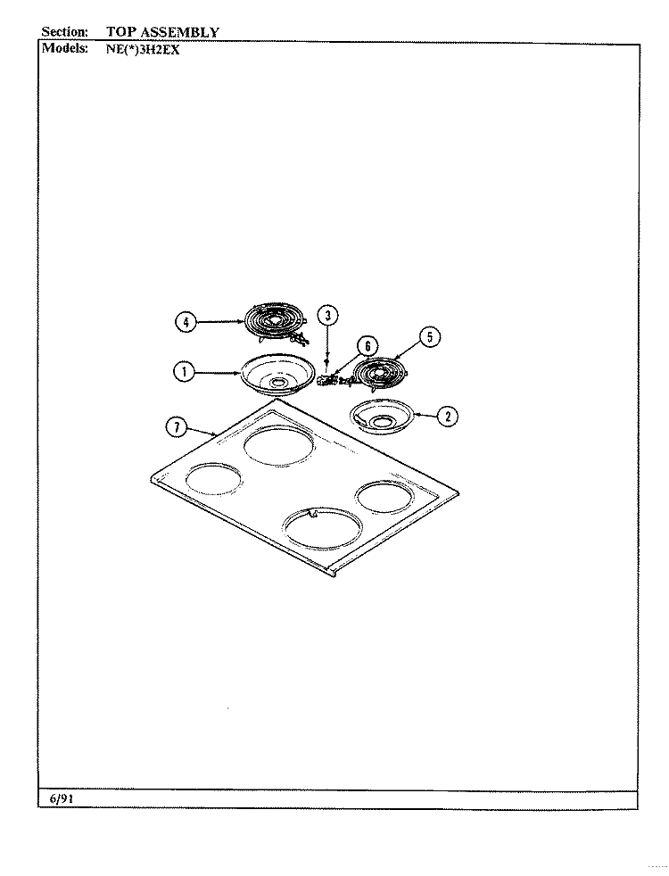 TOP ASSEMBLY Diagram and Parts List for NEA3H2EX  Norge Range