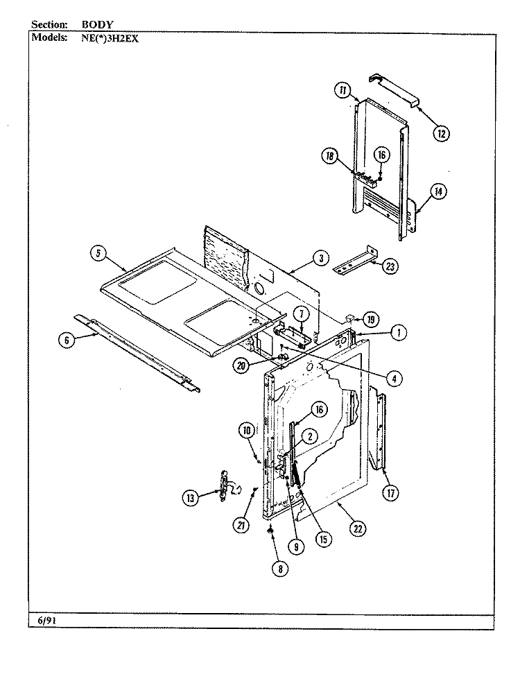 BODY Diagram and Parts List for NEA3H2EX  Norge Range