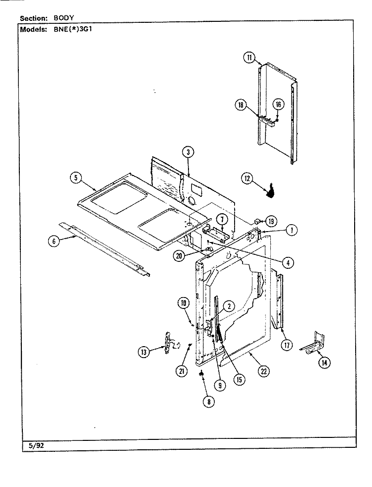 BODY Diagram and Parts List for BNEW3G1  Norge Range