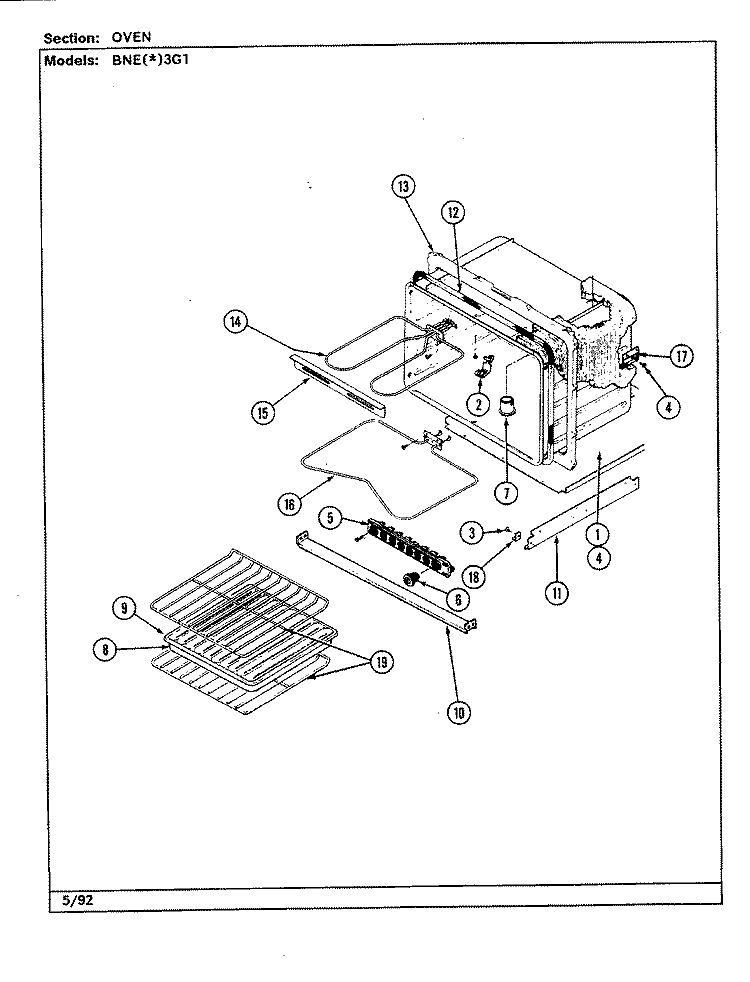 OVEN Diagram and Parts List for BNEW3G1  Norge Range