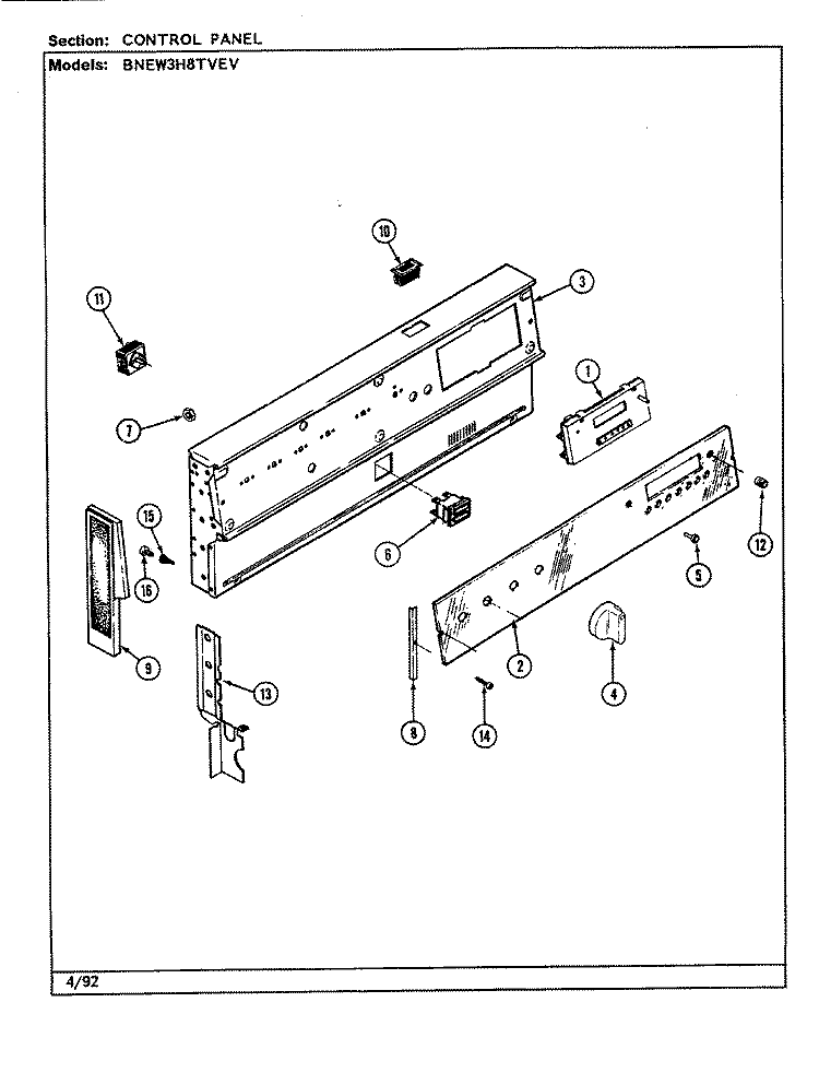 CONTROL PANEL Diagram and Parts List for BNEW3H8TVEV  Maytag Range