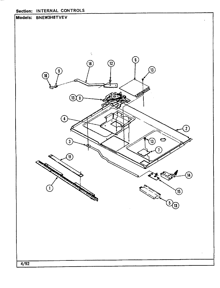 INTERNAL CONTROLS Diagram and Parts List for BNEW3H8TVEV  Maytag Range