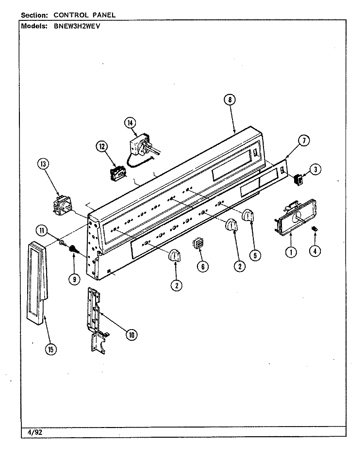 CONTROL PANEL Diagram and Parts List for BNEW3H2WEV  Norge Range