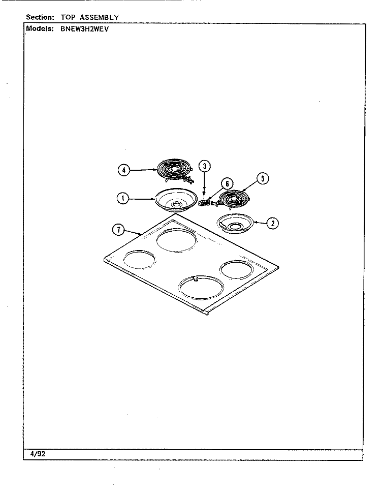 TOP ASSEMBLY Diagram and Parts List for BNEW3H2WEV  Norge Range