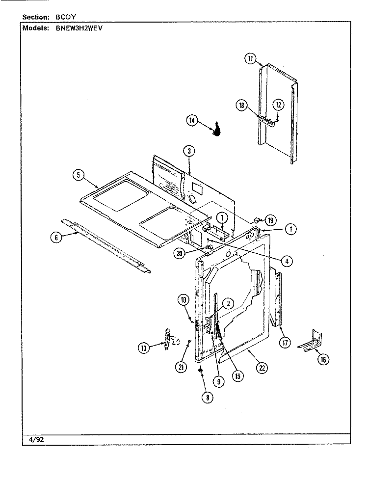 BODY Diagram and Parts List for BNEW3H2WEV  Norge Range