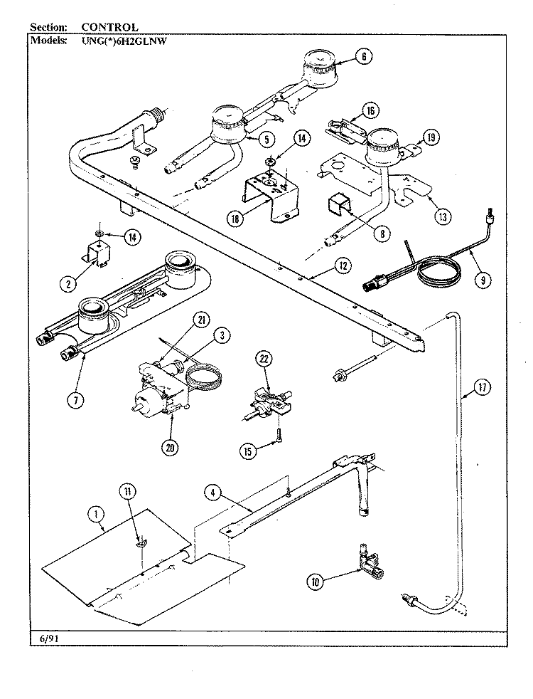 CONTROLS Diagram and Parts List for UNGA6H2GLNW  Norge Range