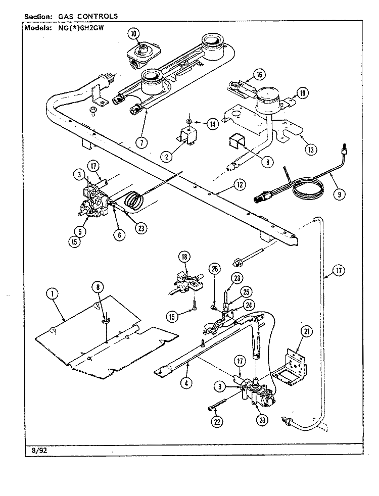 GAS CONTROLS (NGx6H2GW) Diagram and Parts List for NGA6H2GW  Norge Range