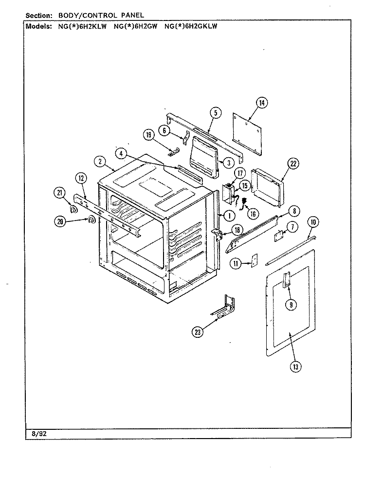 BODY Diagram and Parts List for NGA6H2KLW  Norge Wall Oven
