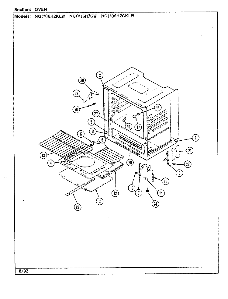 OVEN Diagram and Parts List for NGA6H2KLW  Norge Wall Oven