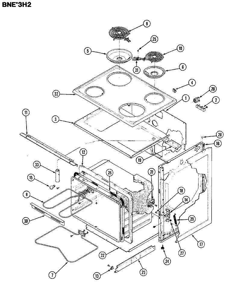 BODY Diagram and Parts List for BNEA3H2X  Norge Range