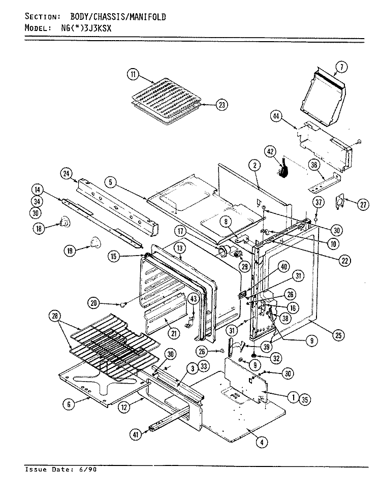 BODY Diagram and Parts List for NGW3J3KSX  Norge Range