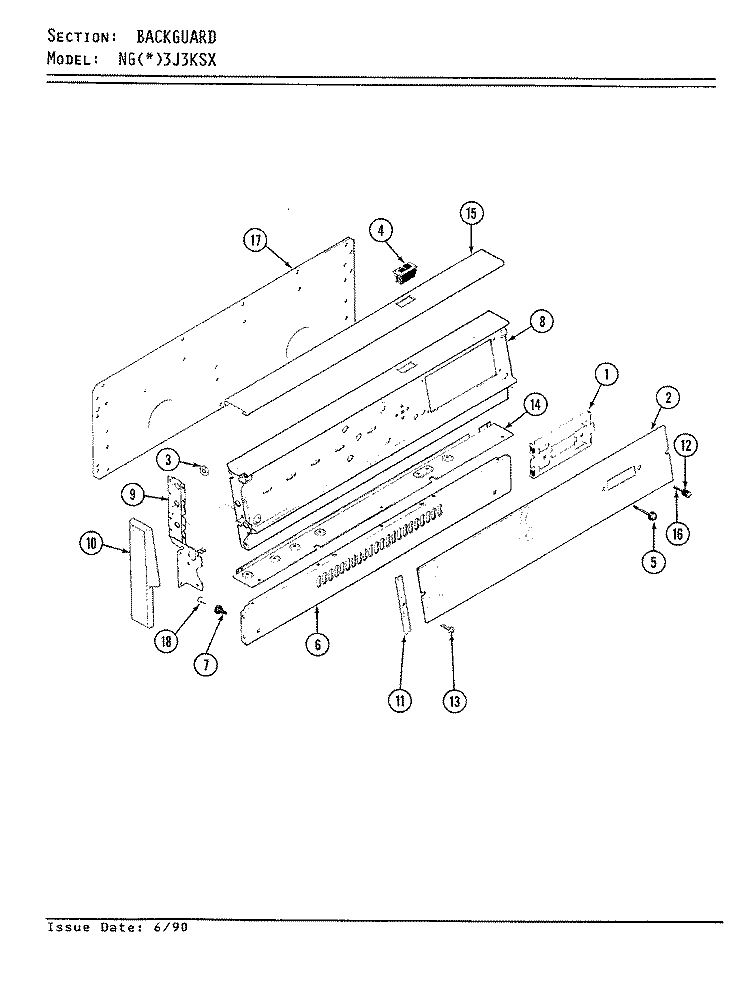 CONTROL PANEL Diagram and Parts List for NGW3J3KSX  Norge Range