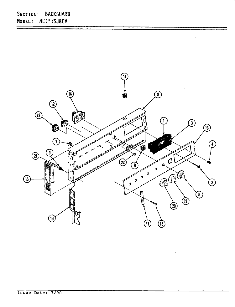 CONTROL PANEL Diagram and Parts List for NEW3J8EV  Norge Range