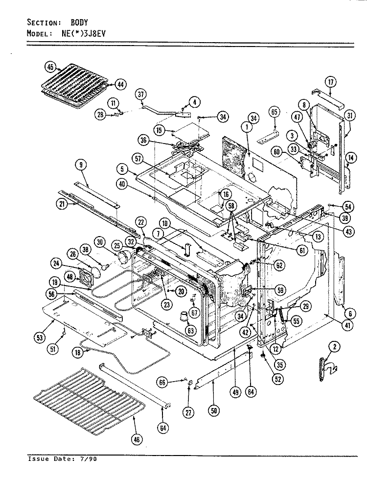BODY Diagram and Parts List for NEW3J8EV  Norge Range